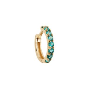 Brinco Ouro 18K Argolinha Avulsa 11mm com Esmeraldas 2 Pontos