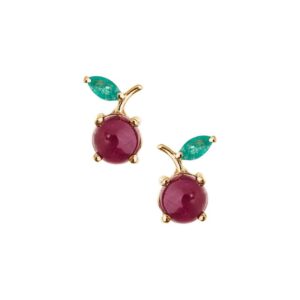 Brinco Ouro 18K Maçãzinha com Rubis e Esmeraldas