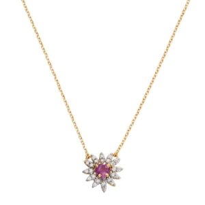 Gargantilha Ouro 18K Coração Sagrado com Ametistas e Diamantes