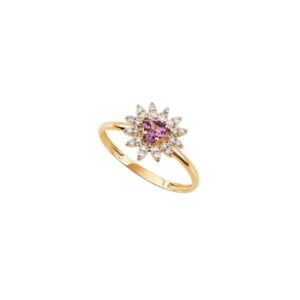 Anel Ouro 18K Coração Sagrado com Ametista e Diamantes
